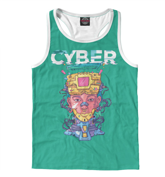 Мужская майка-борцовка с изображением Кибер цвета Белый