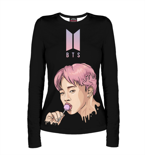 Женский лонгслив с изображением BTS психоделика цвета Белый