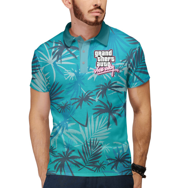 Мужское поло с изображением GTA Vice City style цвета Белый