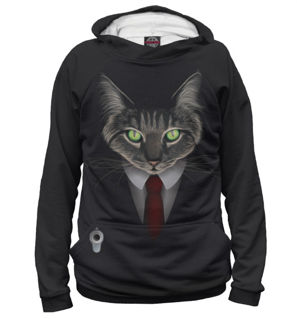 Мужское худи с изображением Cat Hitman цвета Белый