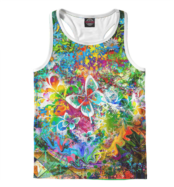 Мужская майка-борцовка с притом Полевые цветы и бабочки цвета Белый Мужская майка-борцовка с изображением Полевые цветы и бабочки цвета Белый