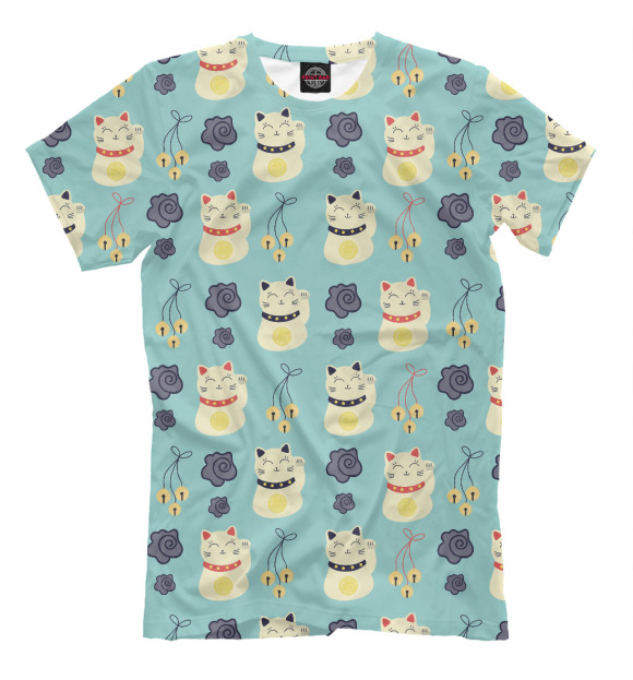 Мужская футболка с изображением Японские кошки счастья цвета Серый