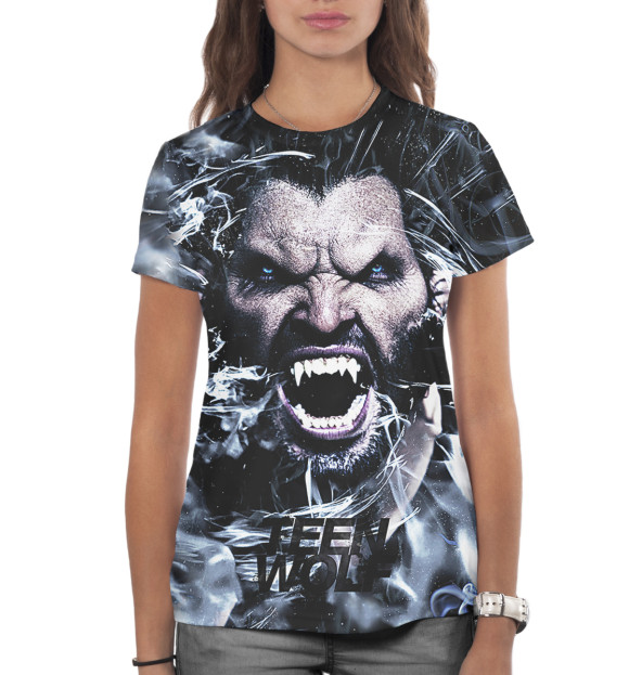 Женская футболка с изображением Волчонок цвета Белый