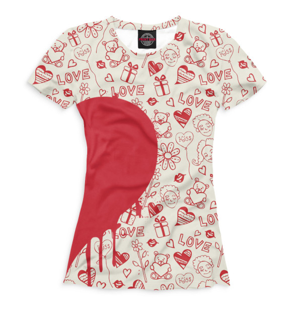 Женская футболка с изображением Половинки сердца цвета Белый