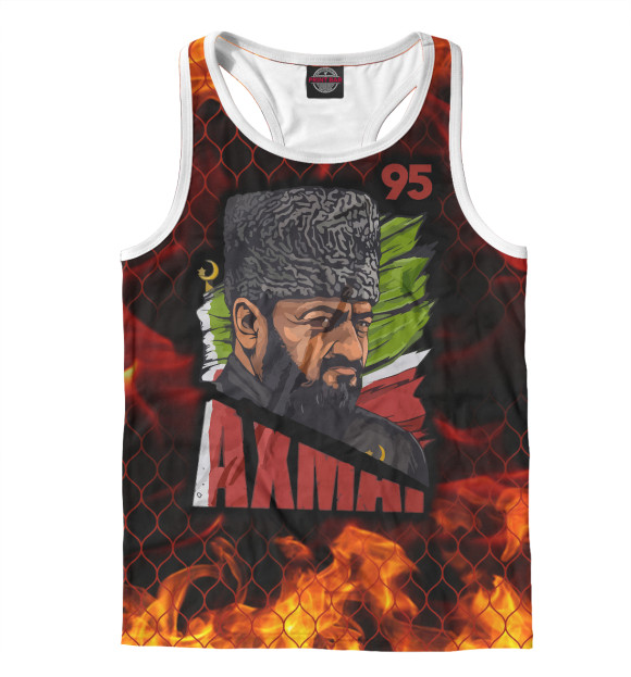 Мужская майка-борцовка с изображением Akhmat цвета Белый