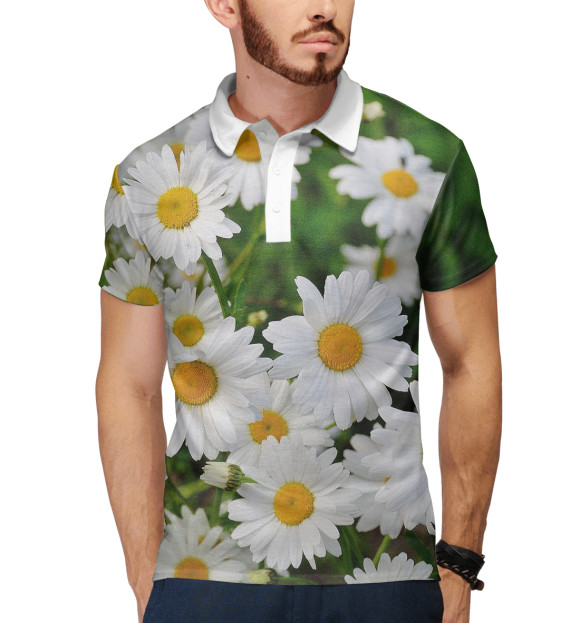 Мужское поло с изображением Ромашки цвета Белый