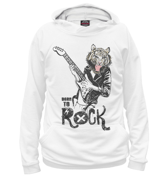 Женское худи с изображением Тигр Рок цвета Белый