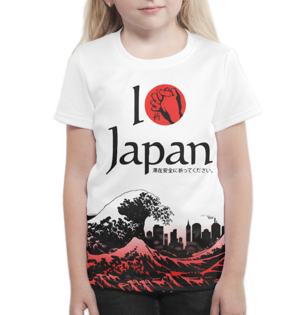 Футболка для девочек с изображением Pray for Japan цвета Белый