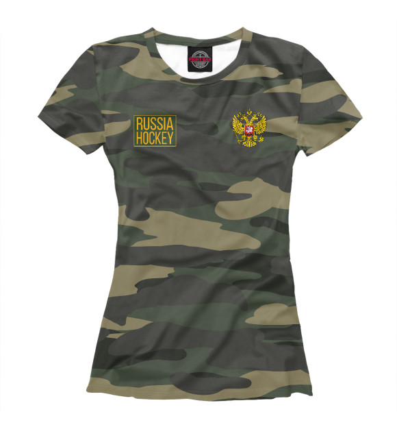 Женская футболка с изображением Russia hockey цвета Белый