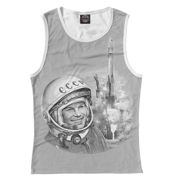 Женская майка с изображением Юрий Гагарин Восток 1 цвета Белый