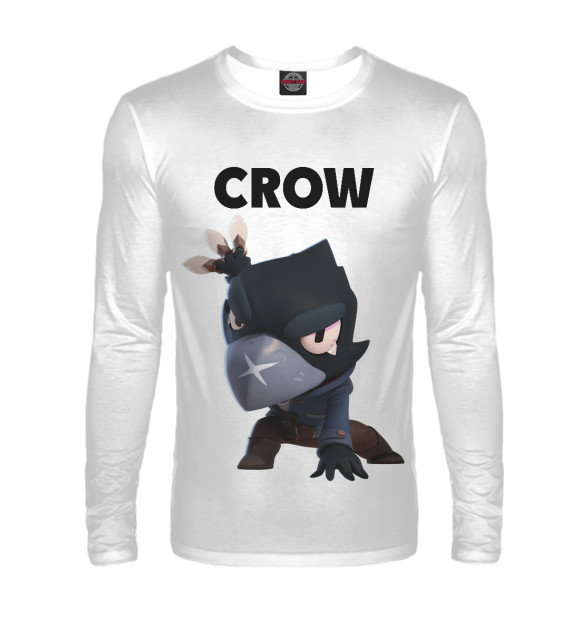 Мужской лонгслив с притом Brawl Stars Crow цвета Белый Мужской лонгслив с изображением Brawl Stars Crow цвета Белый