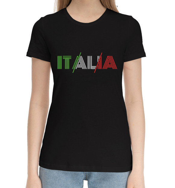 Женская хлопковая футболка с изображением Italia цвета Черный