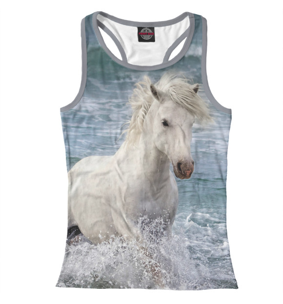 Женская майка-борцовка с изображением Конь цвета Белый