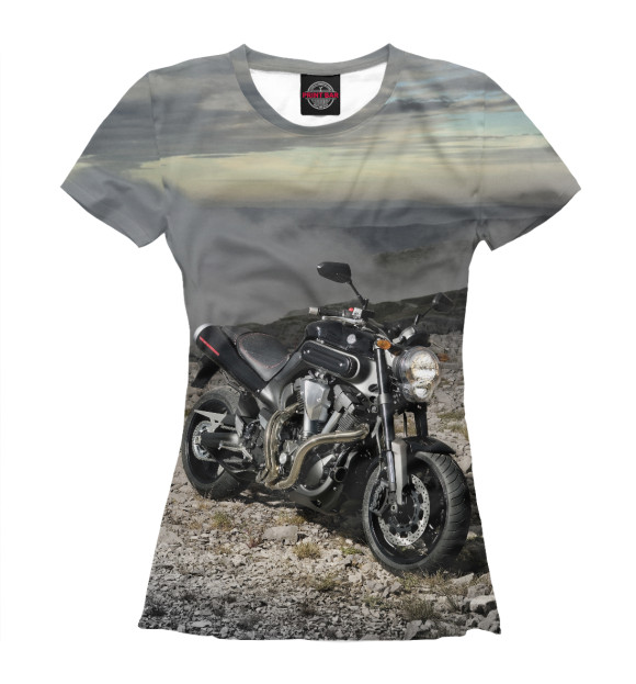 Женская футболка с изображением Черный Мотоцикл цвета Белый