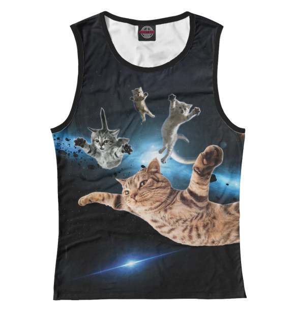 Майка для девочки с изображением Летящие коты в космосе цвета Белый