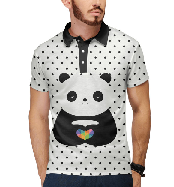 Мужское поло с изображением Любовь панды цвета Белый
