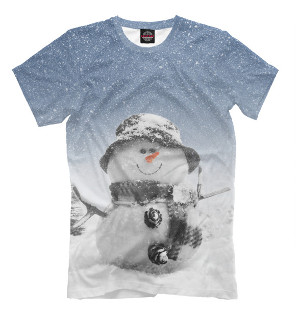 Мужская футболка с изображением Снеговик цвета Серый