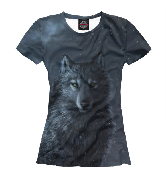 Женская футболка с изображением Волк в ночи цвета Белый