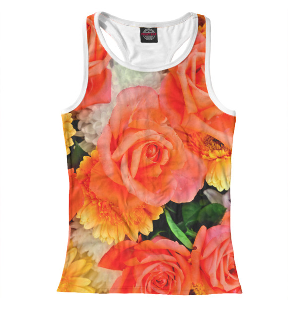 Женская майка-борцовка с изображением Цветы цвета Белый