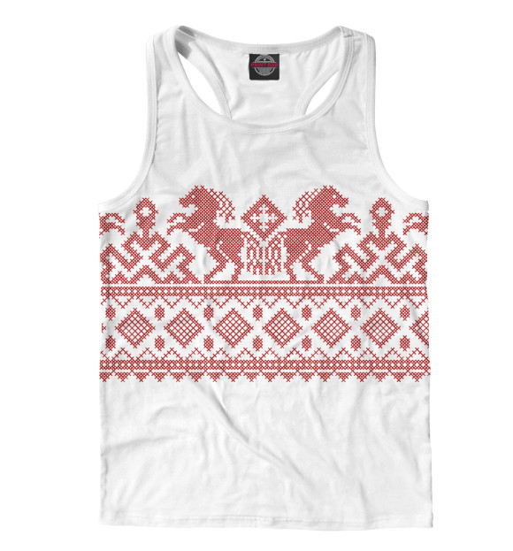 Мужская майка-борцовка с изображением Русский народный орнамент цвета Белый