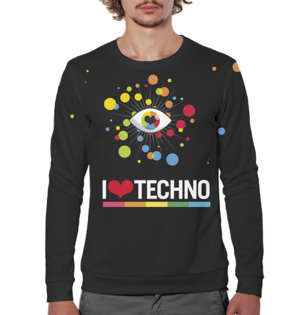 Мужской свитшот с изображением I Love Techno цвета Белый
