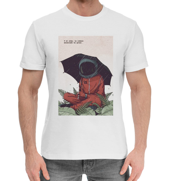 Мужская хлопковая футболка с изображением Космонавт цвета Белый
