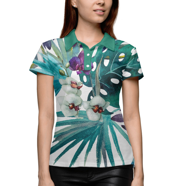 Женское поло с изображением Дикая орхидея цвета Белый