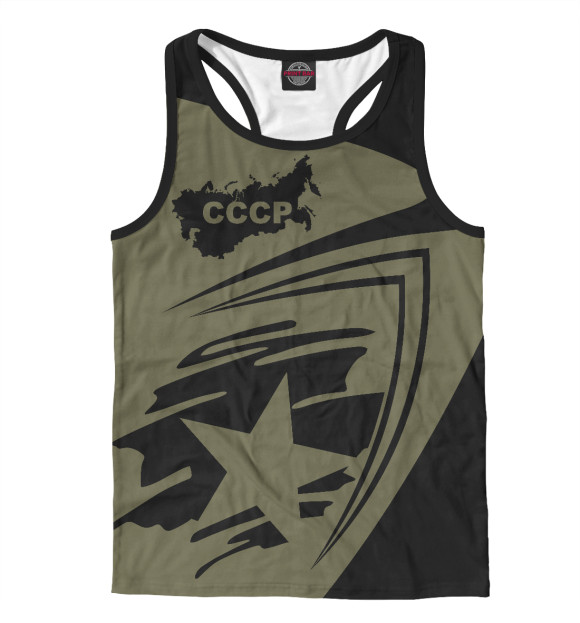 Мужская майка-борцовка с изображением Надпись и карта  СССР на оливковом фоне цвета Белый
