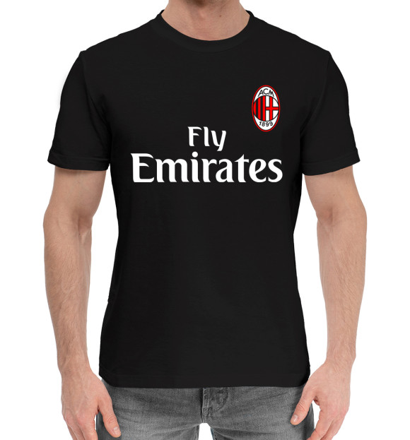 Мужская хлопковая футболка с изображением AC Milan цвета Черный