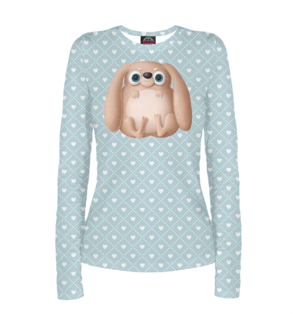 Женский лонгслив с притом Большой заяц цвета Белый Женский лонгслив с изображением Большой заяц цвета Белый