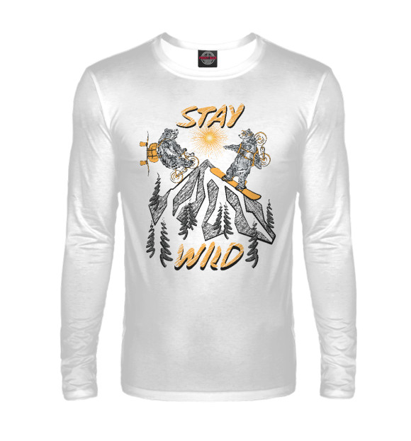 Мужской лонгслив с изображением Stay wild цвета Белый