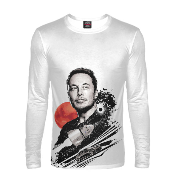 Мужской лонгслив с изображением Илон Маск цвета Белый