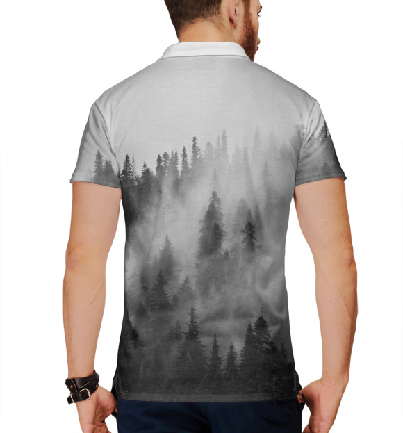 Мужское поло с изображением Лес и туман цвета Белый
