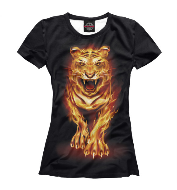 Женская футболка с изображением Огненный тигр цвета Белый