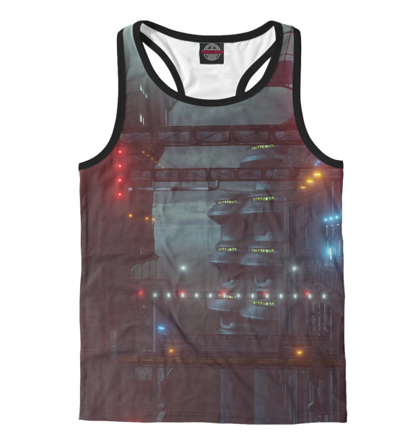 Мужская майка-борцовка с изображением Футуристический пейзаж цвета Белый