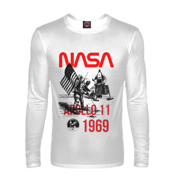 Мужской лонгслив с изображением Nasa Apollo 11, 1969 цвета Белый