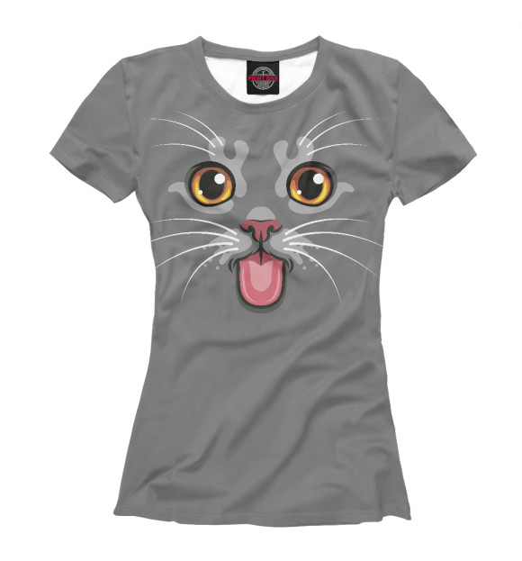 Женская футболка с изображением Котик с языком цвета Белый