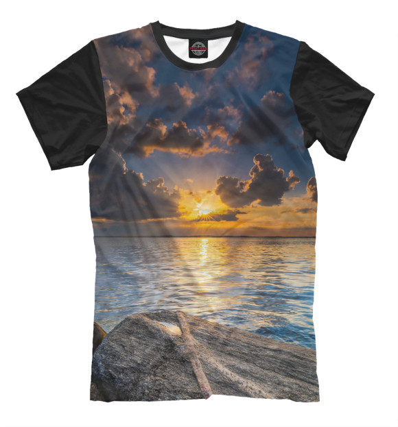 Мужская футболка с изображением Закат на пляже цвета Белый