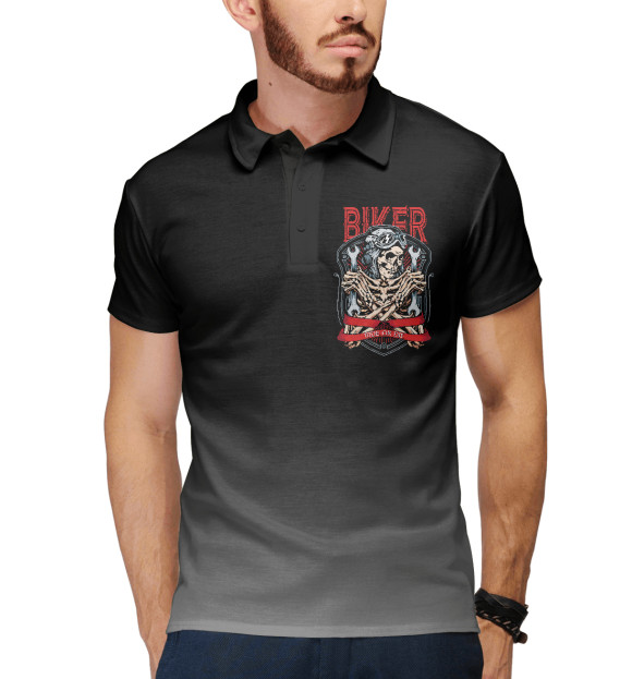 Мужское поло с изображением Biker цвета Белый
