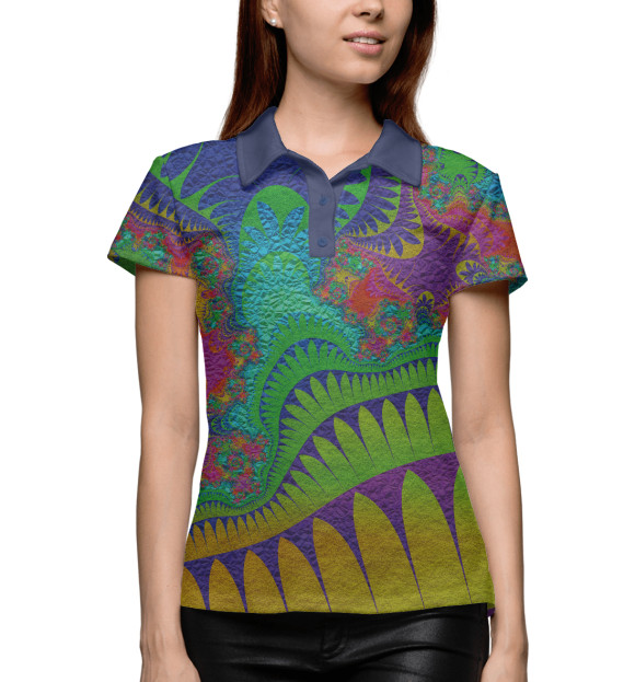 Женское поло с изображением Психоделические мотивы Мексики цвета Белый