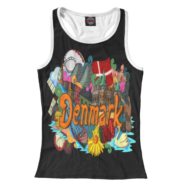 Женская майка-борцовка с изображением Denmark цвета Белый