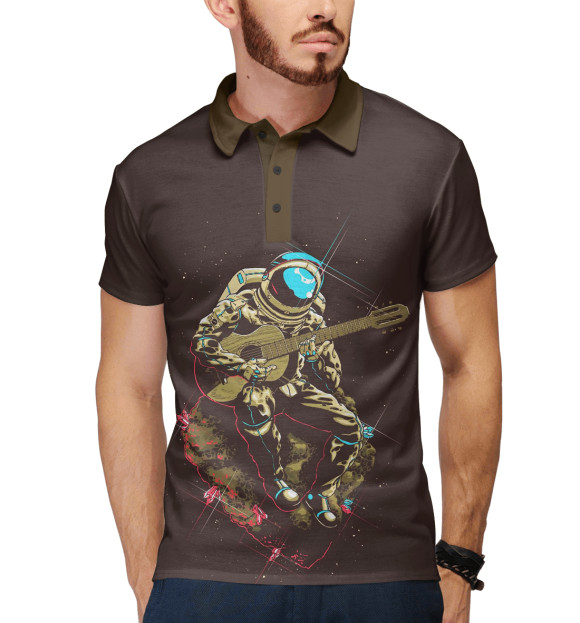 Мужское поло с изображением Космонавт цвета Белый