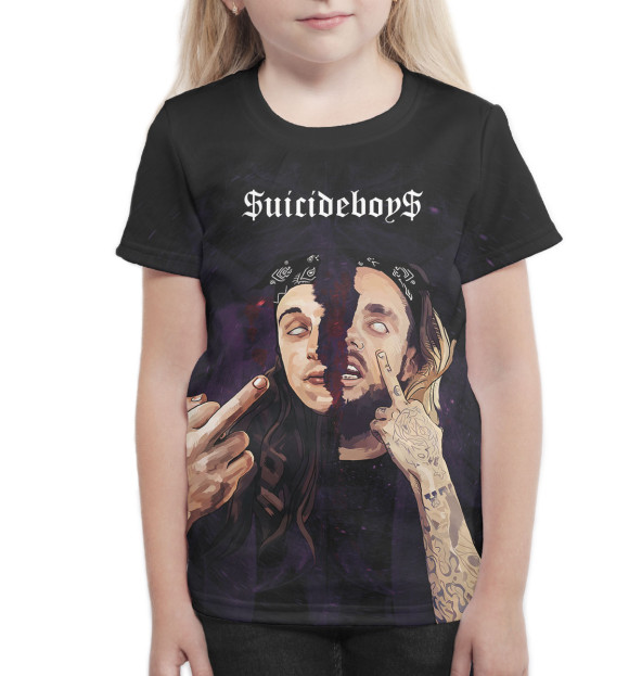 Футболка для девочек с изображением $UICIDEBOY$ цвета Белый