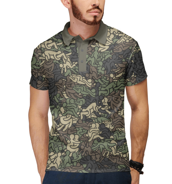 Мужское поло с притом Камуфляж с секс позами цвета Белый Мужское поло с изображением Камуфляж с секс позами цвета Белый