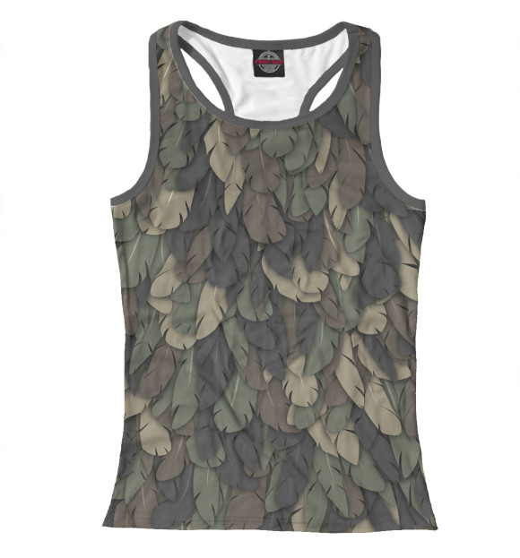 Женская майка-борцовка с изображением Камуфляж с перьями цвета Белый