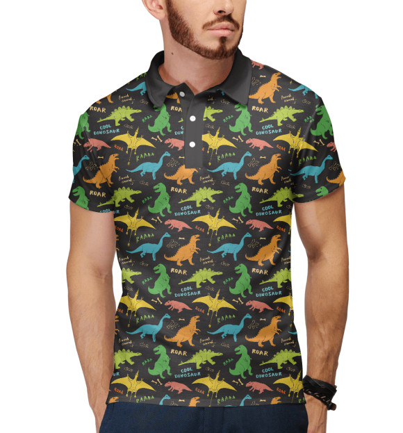 Мужское поло с изображением Динозавры цвета Белый