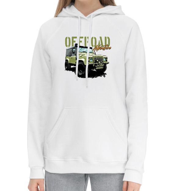 Женский хлопковый худи с изображением Offroad Adventure цвета Белый