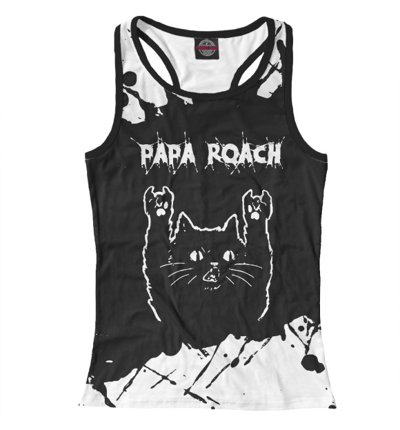 Женская майка-борцовка с изображением Papa Roach | Рок Кот цвета Белый