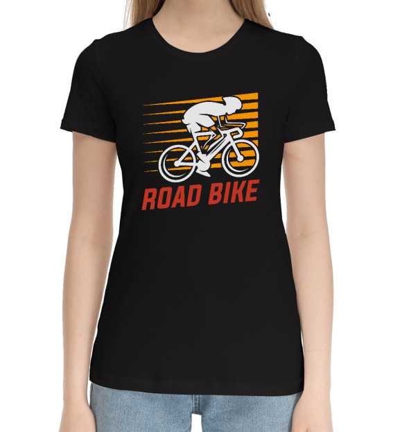Женская хлопковая футболка с изображением ROAD BIKE цвета Черный