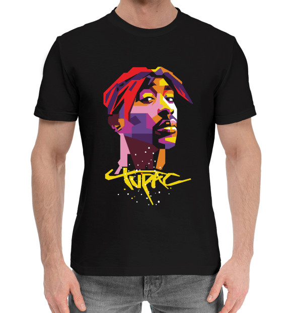 Мужская хлопковая футболка с притом Tupac цвета Черный Мужская хлопковая футболка с изображением Tupac цвета Черный
